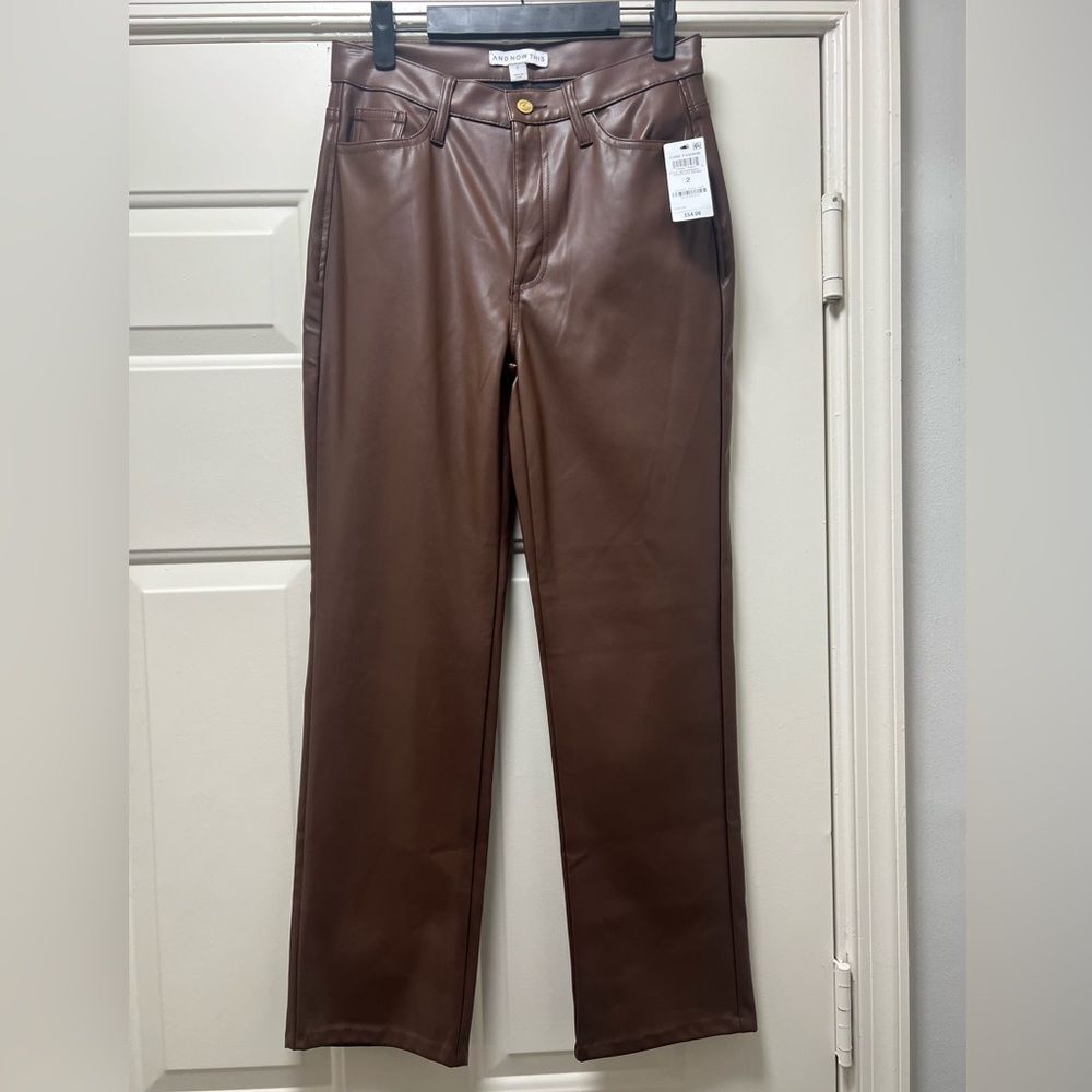 And Now This Vegan Leather Woman’s Pants 2 Moto Vibe Streetwear Relax Fit Brown